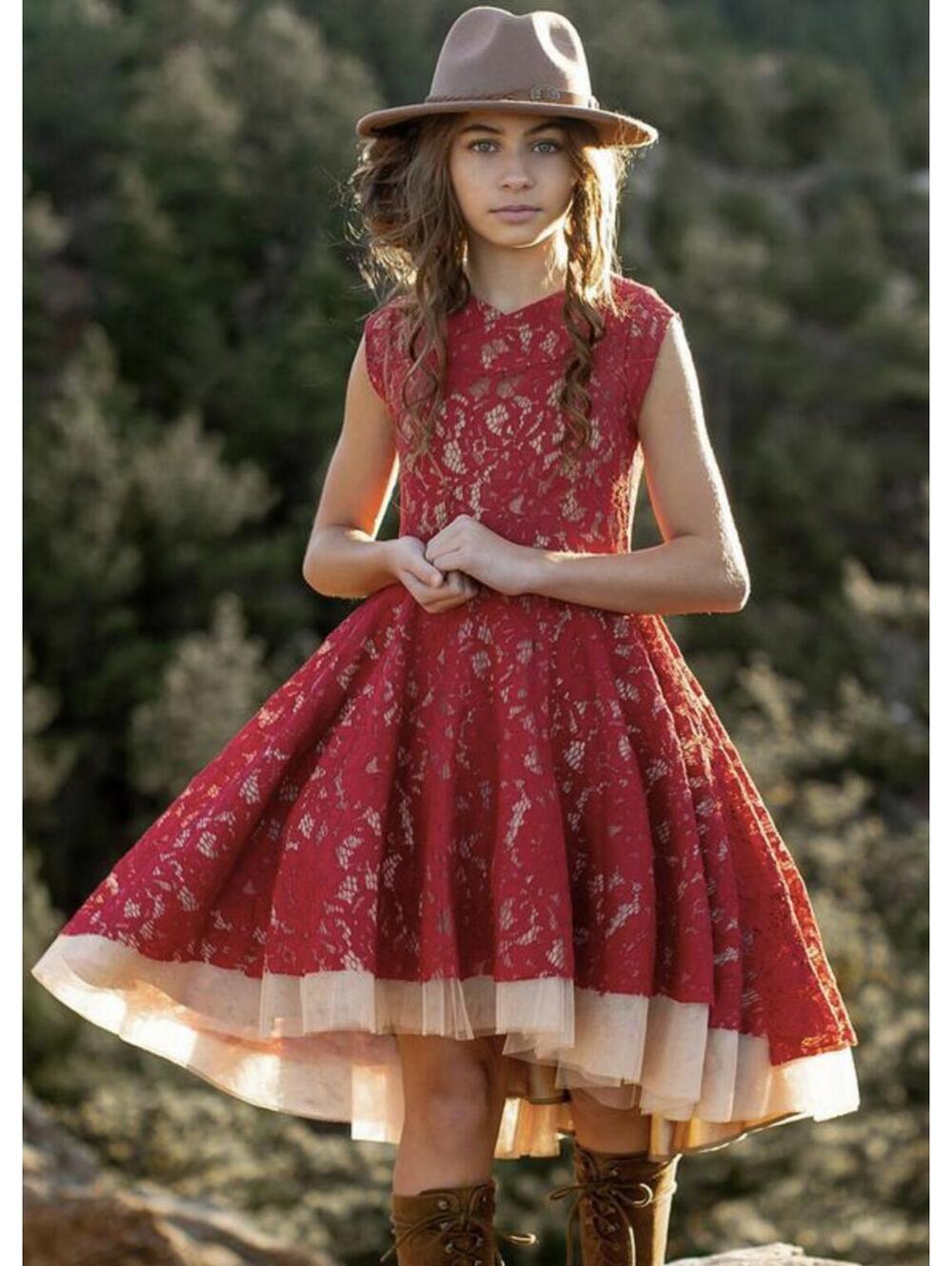 Joyfolie Girls Size 10 Mia Joy Lace Red Party Dress with Beige Tulle Underskirt